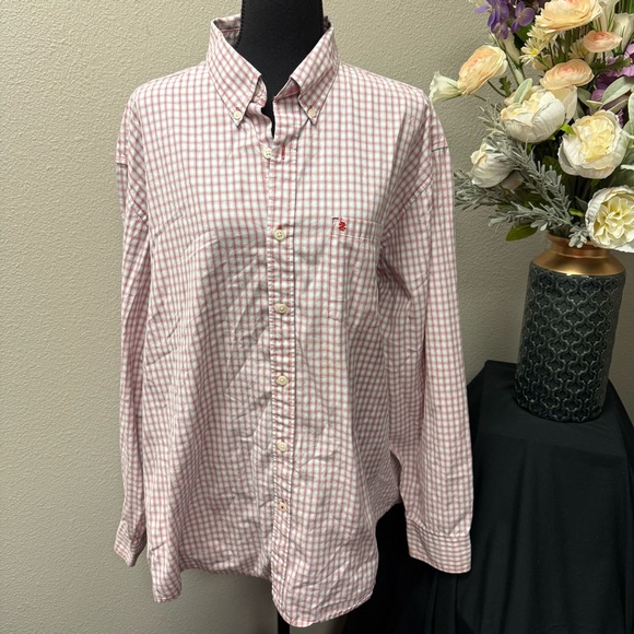 Izod Other - IZOD Red White Gingham Check Button Down Shirt XL 100% Cotton Classic Prep
